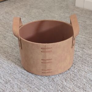 Tan Faux Leather Storage Basket